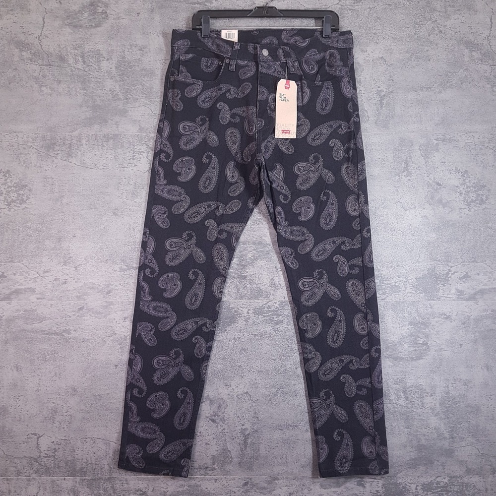 LEVI'S 512 Slim Taper Paisley Bandana Jeans Mens 34x34 Black